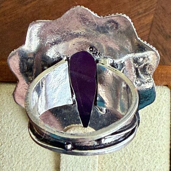 Natural Amethyst Faceted Teardrop Solitaire Sterling Silver Statement Ring Sz 8 - Picture 4 of 7